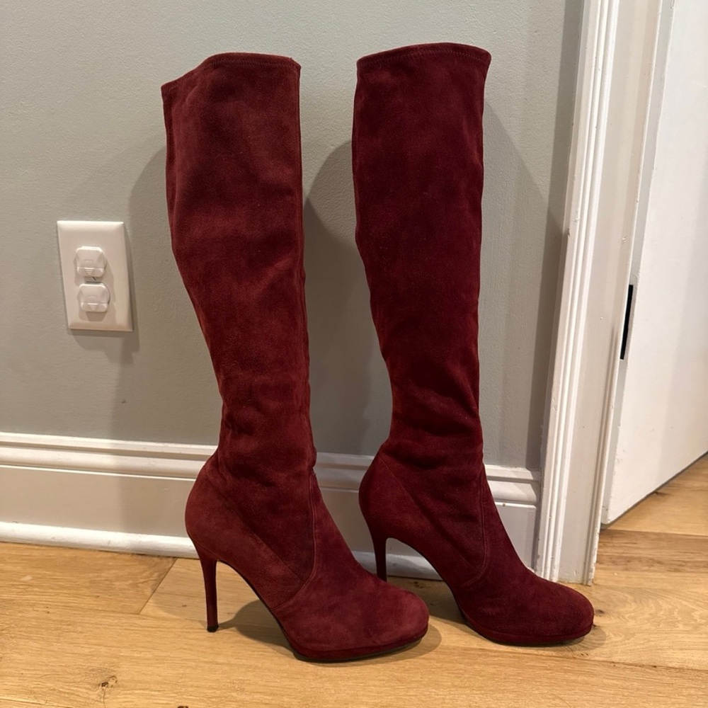 Stuart Weitzman Burgundy Suede Knee-High Boots